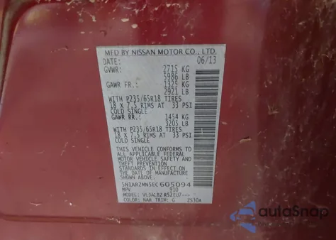 2014 Nissan Pathfinder S z USA, uszkodzony, nr VIN 5N1AR2MN5EC605094